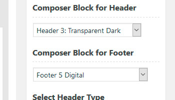 Page options let you select header, footet, slider or image, page layout and more